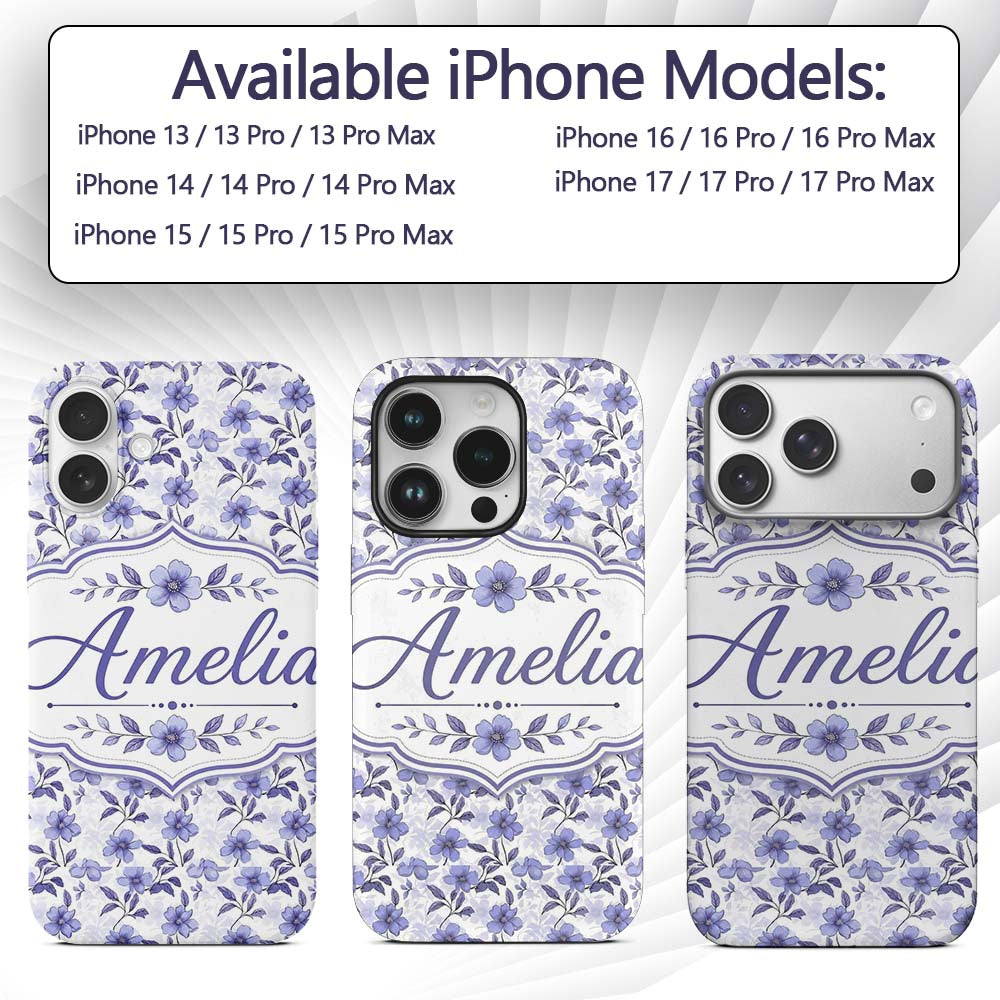 Soft Purple Wildflower Botanical Seamless Pattern Custom Name Protective Phone Case Mobile Cover Durable Everyday Smartphone Shock Resistant