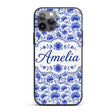 Elegant Blue Vintage Floral Vine Seamless Pattern Custom Name Protective Phone Case Mobile Cover Durable Everyday Smartphone Shock Resistant