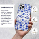 Elegant Blue Vintage Floral Vine Seamless Pattern Custom Name Protective Phone Case Mobile Cover Durable Everyday Smartphone Shock Resistant