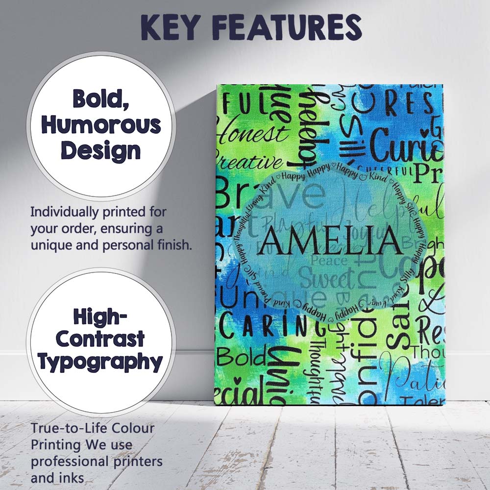 Personalised Name Galaxy Marble Typography Blue Black Motivational Custom  Unique Canvas Wall Art Print Decor Picture Ready to Hang