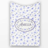 Delicate Light Blue Floral Ditsy Seamless Pattern Cute Unique Gift  Personalised Custom Name Super Soft Fleece Blanket Bed Sofa Throw