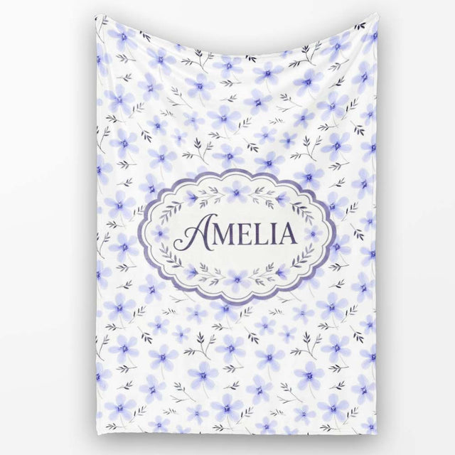 Delicate Light Blue Floral Ditsy Seamless Pattern Cute Unique Gift  Personalised Custom Name Super Soft Fleece Blanket Bed Sofa Throw
