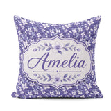 Custom Name Purple Blossom Floral Garden Seamless Pattern Idea Square Filled Cushion Throw Pillow Sofa Bed Home Decor Zip Washable UK Made