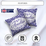 Custom Name Purple Blossom Floral Garden Seamless Pattern Idea Square Filled Cushion Throw Pillow Sofa Bed Home Decor Zip Washable UK Made