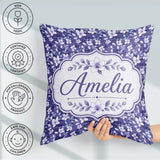 Custom Name Purple Blossom Floral Garden Seamless Pattern Idea Square Filled Cushion Throw Pillow Sofa Bed Home Decor Zip Washable UK Made