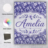Personalised Name Purple Blossom Floral Custom  Modern Room Accent Elegant Feature Canvas Wall Art Print Decor Picture Ready to Hang
