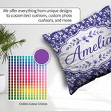 Custom Name Purple Blossom Floral Garden Seamless Pattern Idea Square Filled Cushion Throw Pillow Sofa Bed Home Decor Zip Washable UK Made