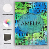 Personalised Name Galaxy Marble Typography Blue Black Motivational Custom  Unique Canvas Wall Art Print Decor Picture Ready to Hang