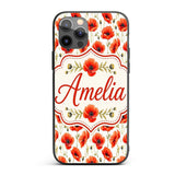 Red Poppy Flower Watercolor Seamless Pattern Custom Name Protective Phone Case Mobile Cover Durable Everyday Smartphone Shock Resistant