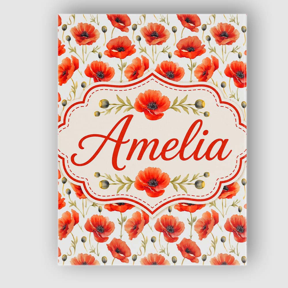 Personalised Name Red Poppy Flower Watercolor Custom Unique Gift Idea Modern Room Accent Canvas Wall Art Print Decor Picture Ready to Hang