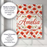 Personalised Name Red Poppy Flower Watercolor Custom Unique Gift Idea Modern Room Accent Canvas Wall Art Print Decor Picture Ready to Hang