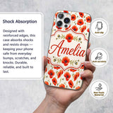 Red Poppy Flower Watercolor Seamless Pattern Custom Name Protective Phone Case Mobile Cover Durable Everyday Smartphone Shock Resistant