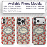 Red and White Poppy Botanical Vintage Seamless Custom Name Protective Phone Case Mobile Cover Durable Everyday Smartphone Shock Resistant