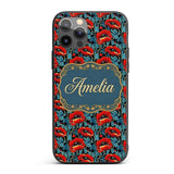 Vintage Red Poppy Floral on Dark Printed Design Custom Name Protective Phone Case Mobile Cover Durable Everyday Smartphone Shock Resistant