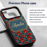 Vintage Red Poppy Floral on Dark Printed Design Custom Name Protective Phone Case Mobile Cover Durable Everyday Smartphone Shock Resistant