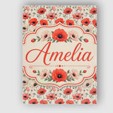 Personalised Name Soft Red and Cream Poppy Custom  Unique Gift Idea Elegant Feature Canvas Wall Art Print Decor Picture Ready to Hang