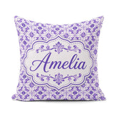 Custom Name Purple Ornamental Tile Floral Seamless Pattern Cup Square Filled Cushion Throw Pillow Sofa Bed Home Decor Zip Washable UK Made