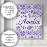 Personalised Name Purple Ornamental Tile Custom  Unique Gift Idea Elegant Feature Canvas Wall Art Print Decor Picture Ready to Hang