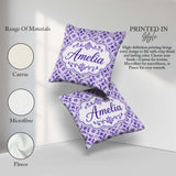 Custom Name Purple Ornamental Tile Floral Seamless Pattern Cup Square Filled Cushion Throw Pillow Sofa Bed Home Decor Zip Washable UK Made