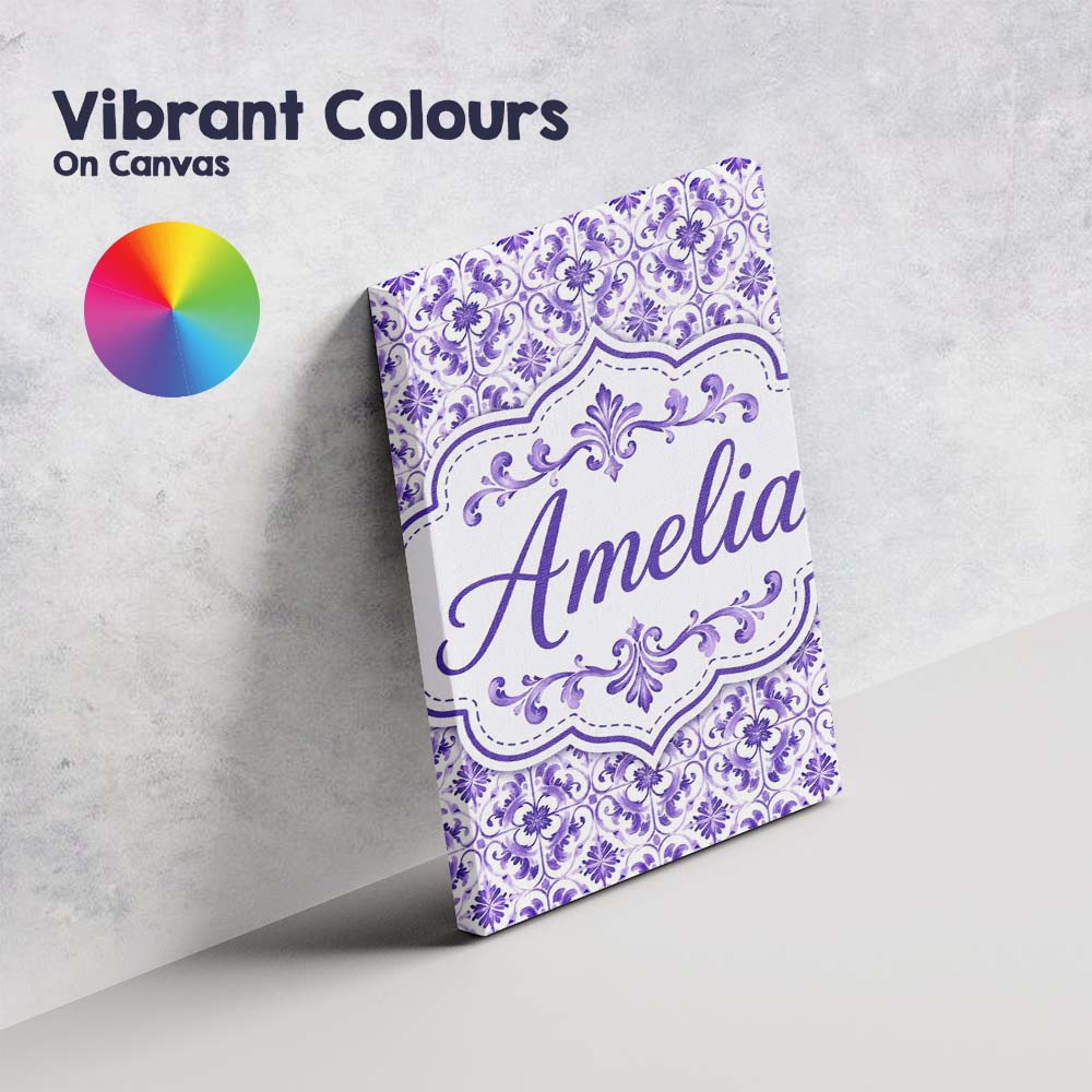 Personalised Name Purple Ornamental Tile Custom  Unique Gift Idea Elegant Feature Canvas Wall Art Print Decor Picture Ready to Hang