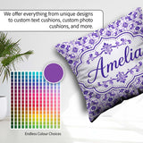 Custom Name Purple Ornamental Tile Floral Seamless Pattern Cup Square Filled Cushion Throw Pillow Sofa Bed Home Decor Zip Washable UK Made