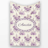 Elegant Purple Damask Floral Vintage Seamless Pattern Lovely  Personalised Custom Name Super Soft Fleece Blanket Bed Sofa Throw