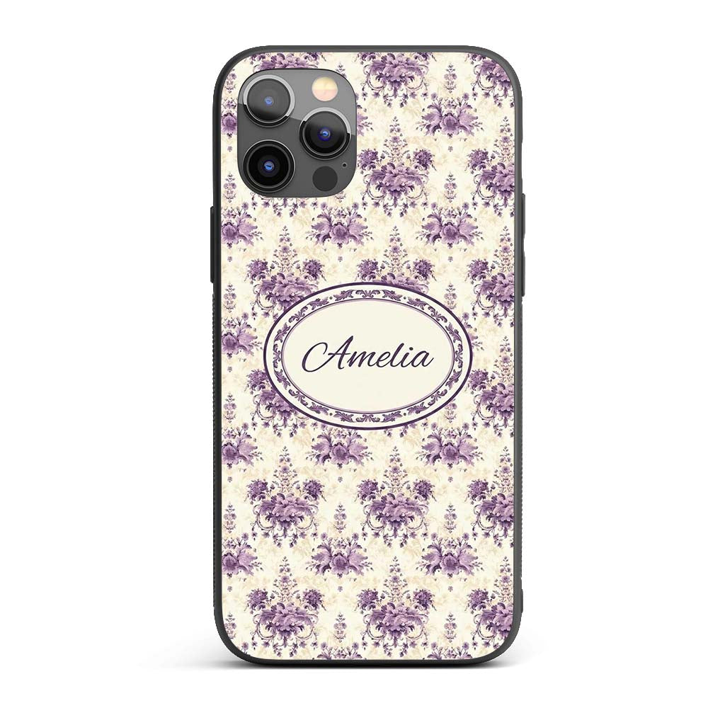 Elegant Purple Damask Floral Vintage Seamless Custom Name Protective Phone Case Mobile Cover Durable Everyday Smartphone Shock Resistant