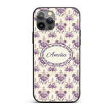 Elegant Purple Damask Floral Vintage Seamless Custom Name Protective Phone Case Mobile Cover Durable Everyday Smartphone Shock Resistant