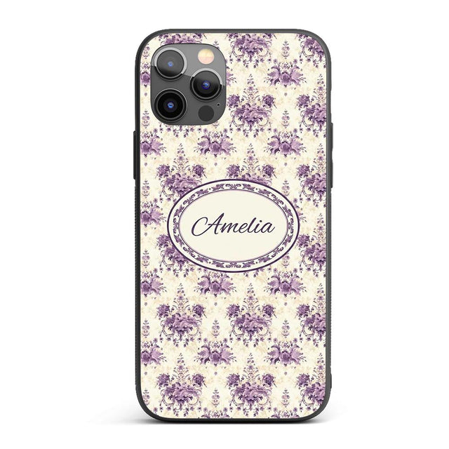 Elegant Purple Damask Floral Vintage Seamless Custom Name Protective Phone Case Mobile Cover Durable Everyday Smartphone Shock Resistant