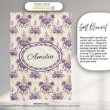 Elegant Purple Damask Floral Vintage Seamless Pattern Lovely  Personalised Custom Name Super Soft Fleece Blanket Bed Sofa Throw