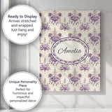 Personalised Name Elegant Purple Damask Custom  Unique Gift Idea Modern Room Accent Canvas Wall Art Print Decor Picture Ready to Hang