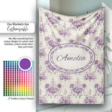 Elegant Purple Damask Floral Vintage Seamless Pattern Lovely  Personalised Custom Name Super Soft Fleece Blanket Bed Sofa Throw