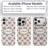 Elegant Purple Damask Floral Vintage Seamless Custom Name Protective Phone Case Mobile Cover Durable Everyday Smartphone Shock Resistant