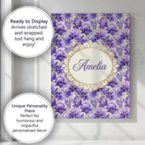 Personalised Name Purple Iris Flower Garden Custom  Bespoke Interior Contemporary Canvas Wall Art Print Decor Picture Ready to Hang
