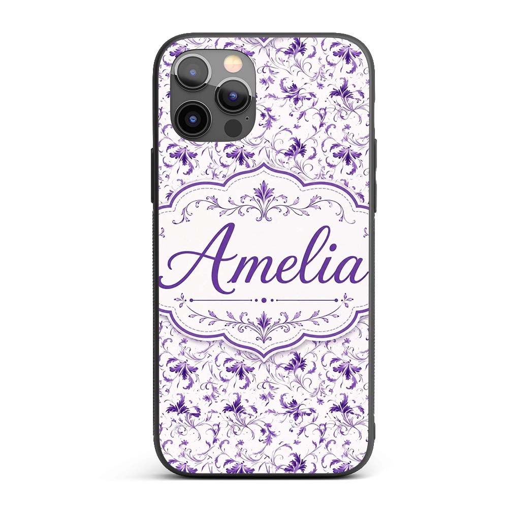 Delicate Purple Floral Vine Ditsy Printed Design Custom Name Protective Phone Case Mobile Cover Durable Everyday Smartphone Shock Resistant