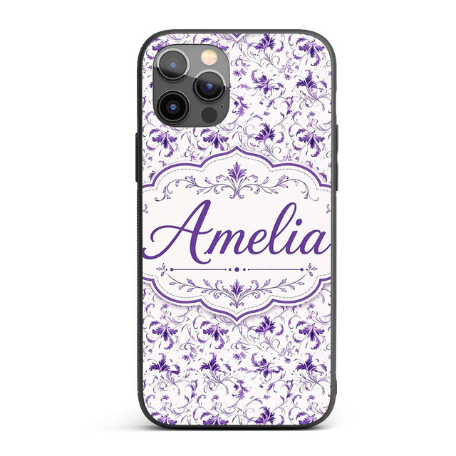 Delicate Purple Floral Vine Ditsy Printed Design Custom Name Protective Phone Case Mobile Cover Durable Everyday Smartphone Shock Resistant