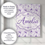 Personalised Name Delicate Purple Floral Custom  Unique Gift Idea Elegant Feature Canvas Wall Art Print Decor Picture Ready to Hang