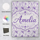 Personalised Name Delicate Purple Floral Custom  Unique Gift Idea Elegant Feature Canvas Wall Art Print Decor Picture Ready to Hang