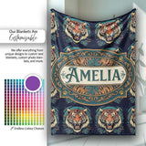 Roaring Tiger Head Bold Wildlife Seamless Pattern Cute Unique Gift  Personalised Custom Name Super Soft Fleece Blanket Bed Sofa Throw