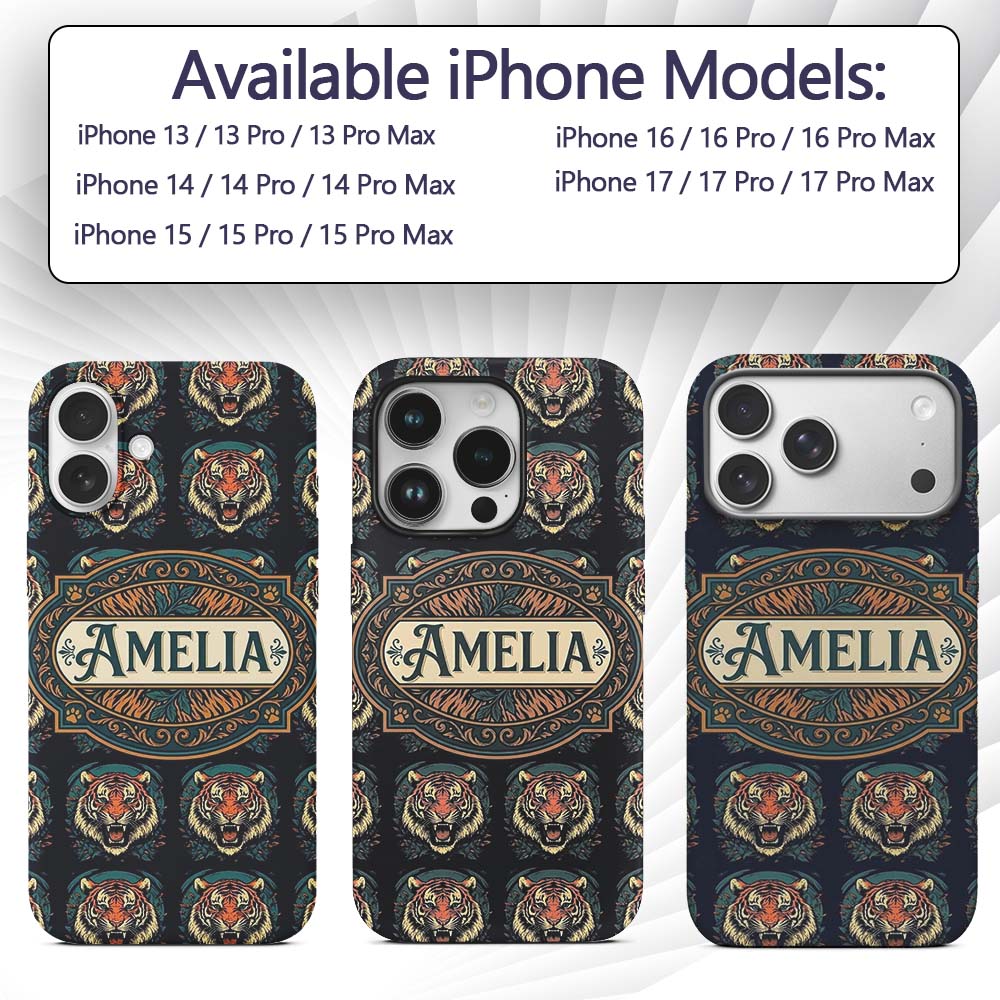 Roaring Tiger Head Bold Wildlife Seamless Pattern Custom Name Protective Phone Case Mobile Cover Durable Everyday Smartphone Shock Resistant