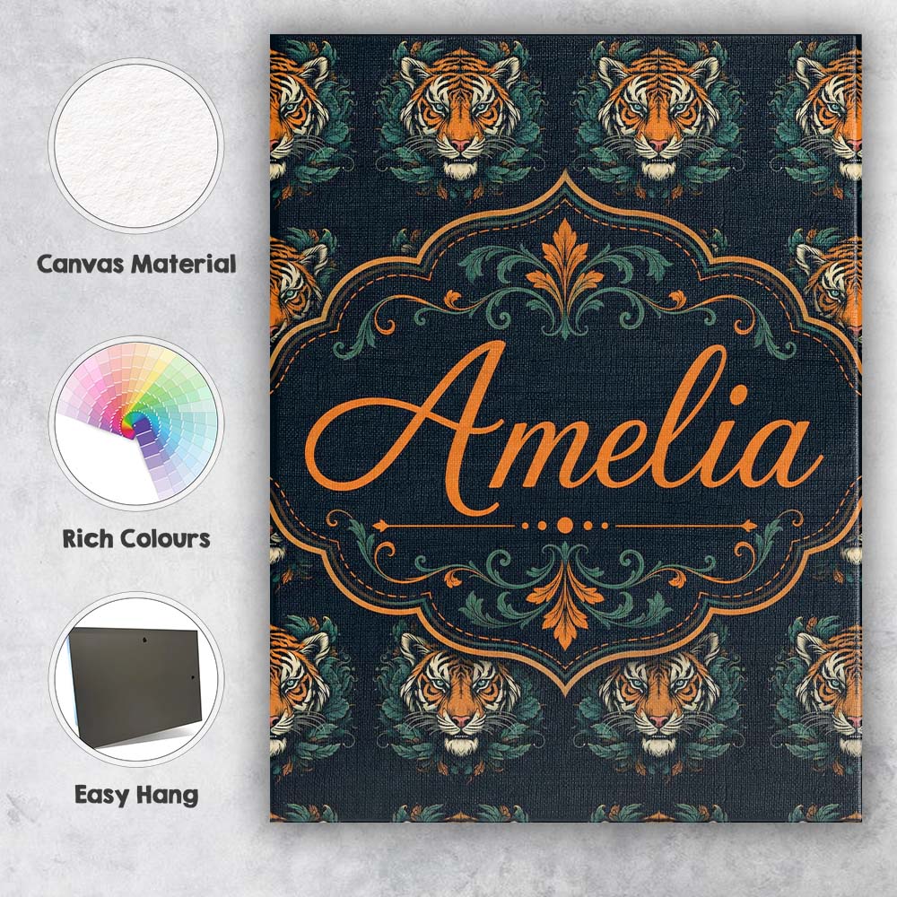 Personalised Name Decorative Tiger Portrait Custom  Bespoke Interior Contemporary Canvas Wall Art Print Decor Picture Ready to Hang
