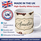 Personalized Custom Name Vintage Classic Pickup Truck Transport Seamless Pattern Lovely 11oz Ceramic Coffee Tea Mug White Large Handle
