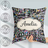 Custom Name Pink Glitter Black Motivational Word Pattern Lovely Square Filled Cushion Throw Pillow Sofa Bed Home Decor Zip Washable UK Made