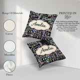 Custom Name Pink Glitter Black Motivational Word Pattern Lovely Square Filled Cushion Throw Pillow Sofa Bed Home Decor Zip Washable UK Made