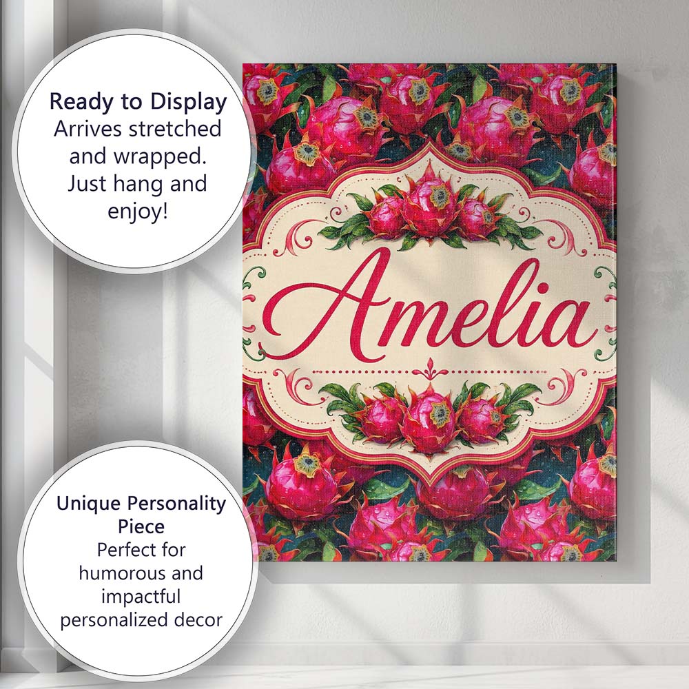 Personalised Name Fresh Dragon Fruit Custom Premium Decorative Design Modern Room Accent Canvas Wall Art Print Decor Picture Ready to Hang