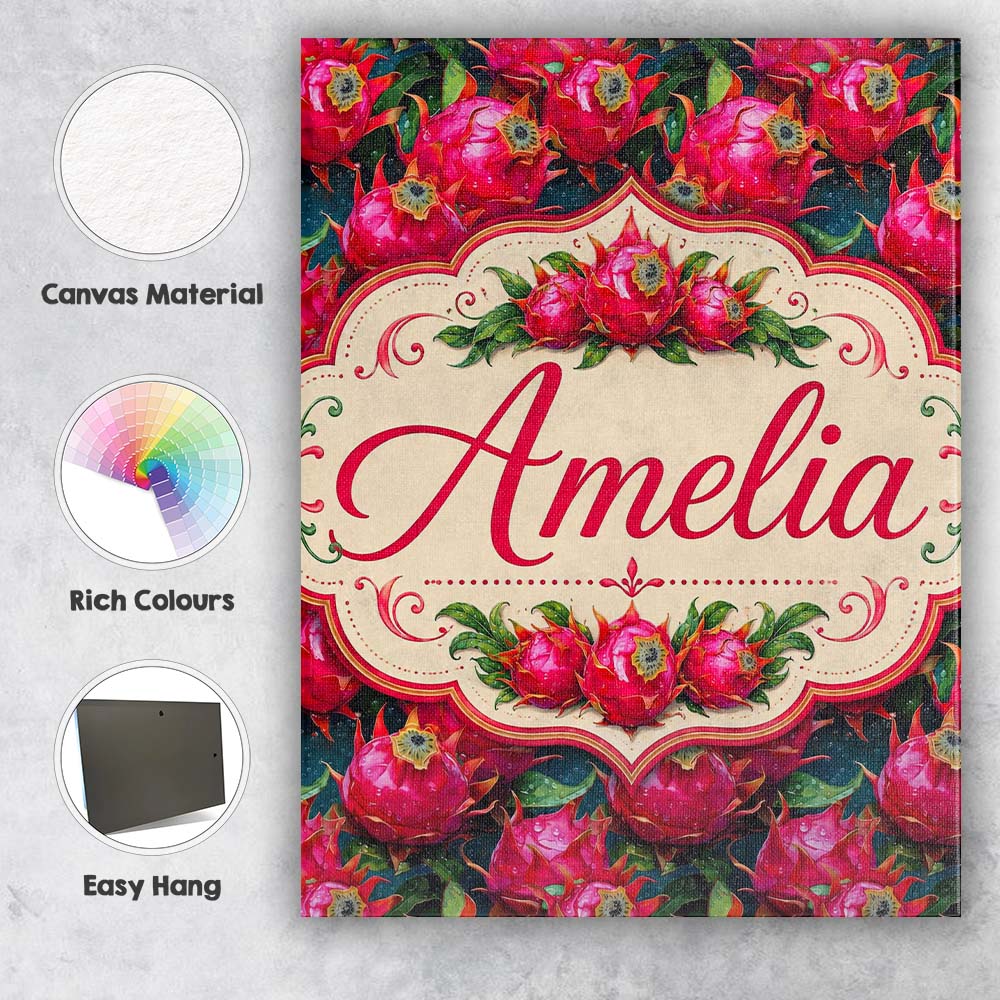 Personalised Name Fresh Dragon Fruit Custom Premium Decorative Design Modern Room Accent Canvas Wall Art Print Decor Picture Ready to Hang
