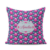 Custom Name Pink Lotus Flower and Seed Pods Seamless Pattern Square Filled Cushion Throw Pillow Sofa Bed Home Decor Zip Washable UK Made