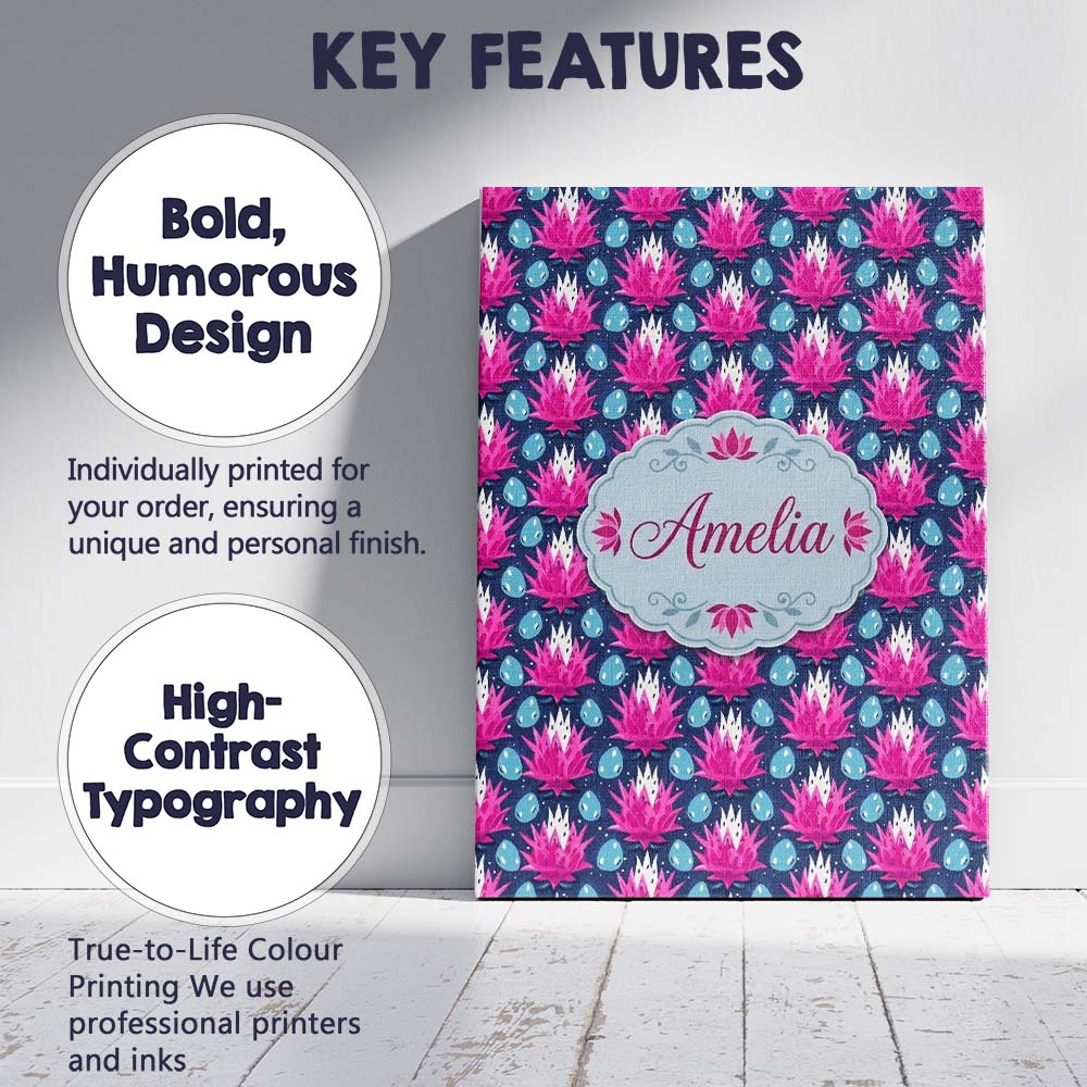 Personalised Name Pink Lotus Flower and Custom  Modern Room Accent Elegant Feature Canvas Wall Art Print Decor Picture Ready to Hang
