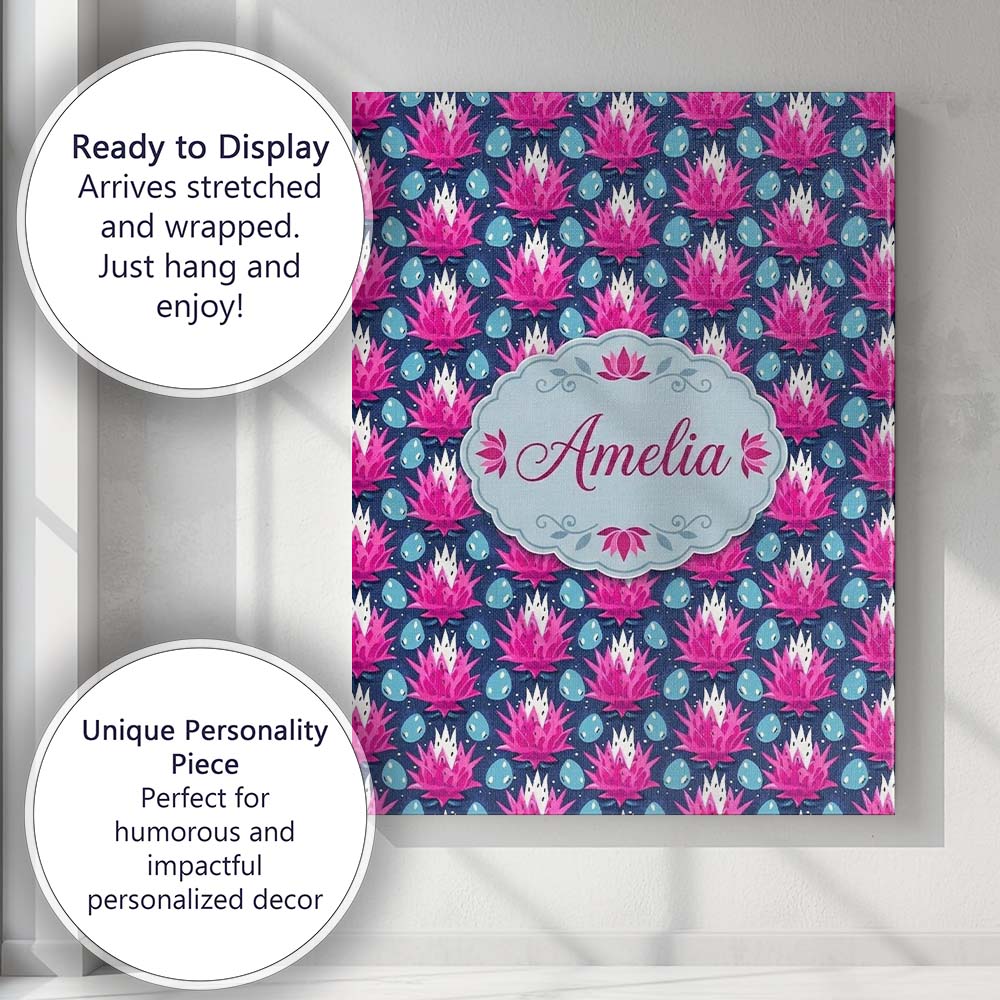 Personalised Name Pink Lotus Flower and Custom  Modern Room Accent Elegant Feature Canvas Wall Art Print Decor Picture Ready to Hang