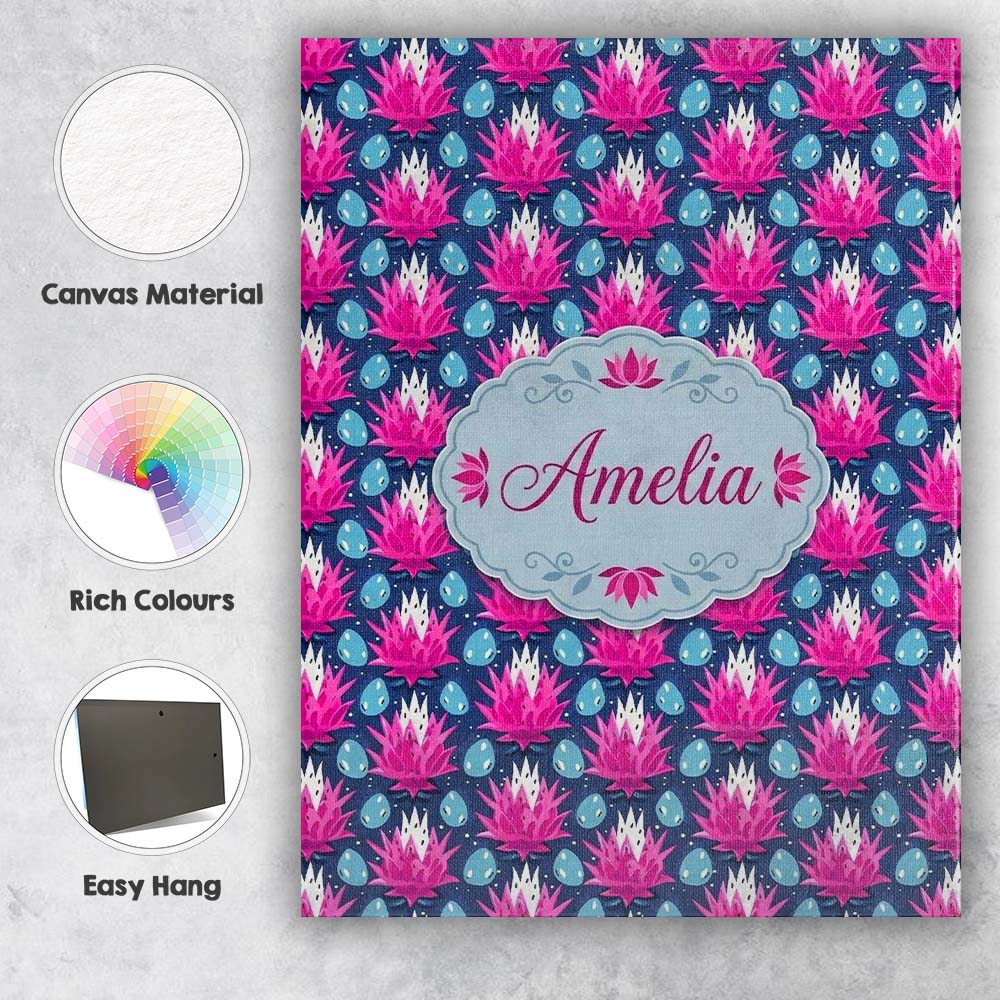 Personalised Name Pink Lotus Flower and Custom  Modern Room Accent Elegant Feature Canvas Wall Art Print Decor Picture Ready to Hang